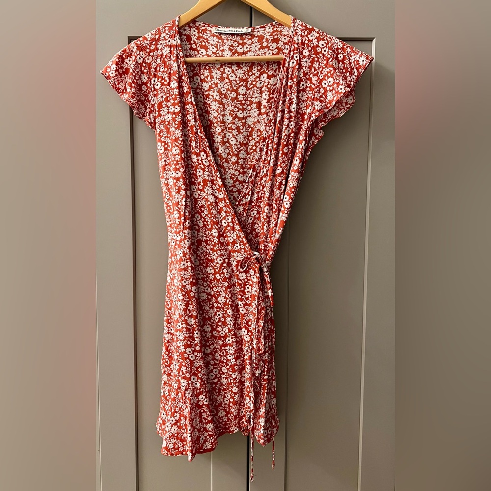 Orange floral wrap dress - Picture 1 of 2